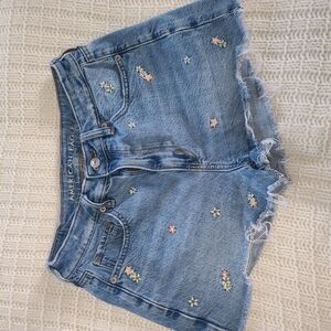American Eagle Outfitters Light Blue Embroidered Jean Shorts